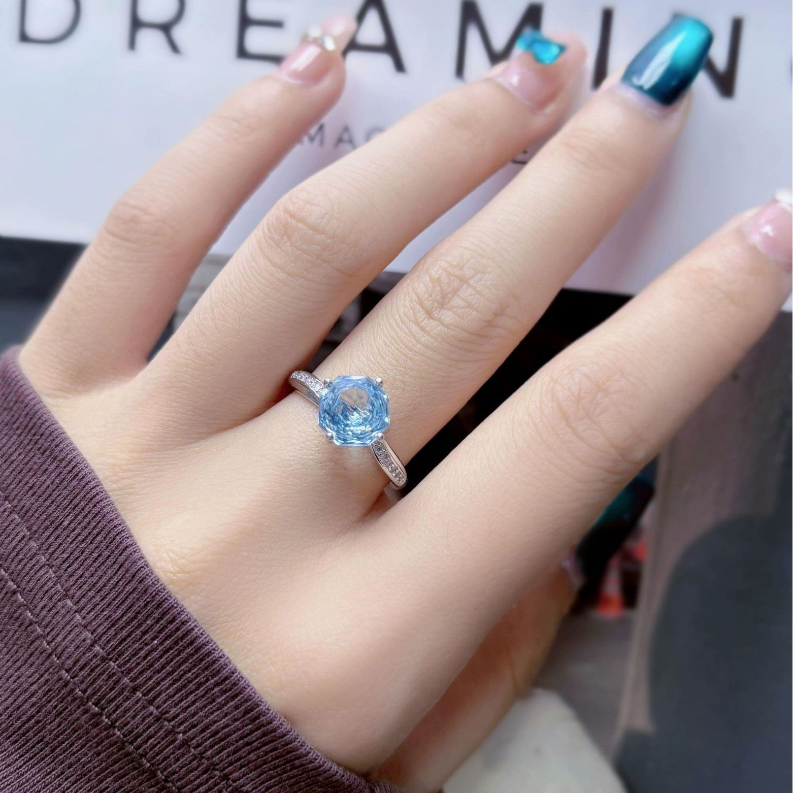 Octagonal Kunzite Inlaid Adjustable Ring